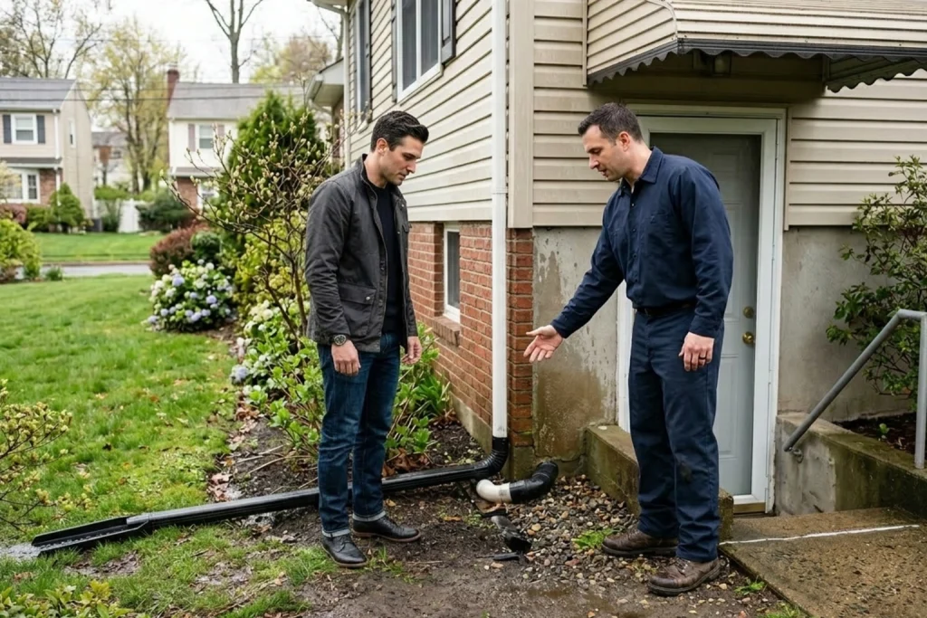 Homeowner learning how to prevent basement flooding